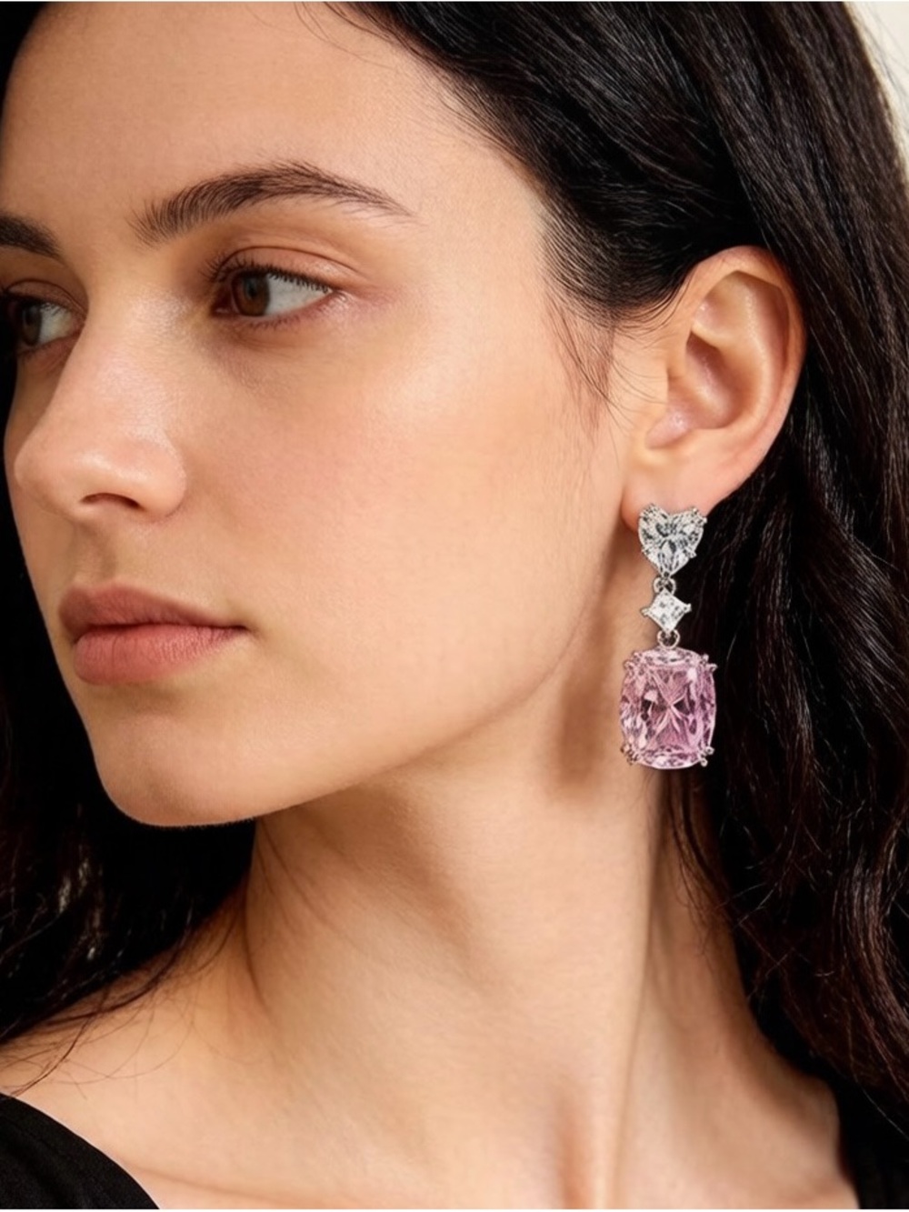 Anthropologie Silver and Pink Drop Earrings